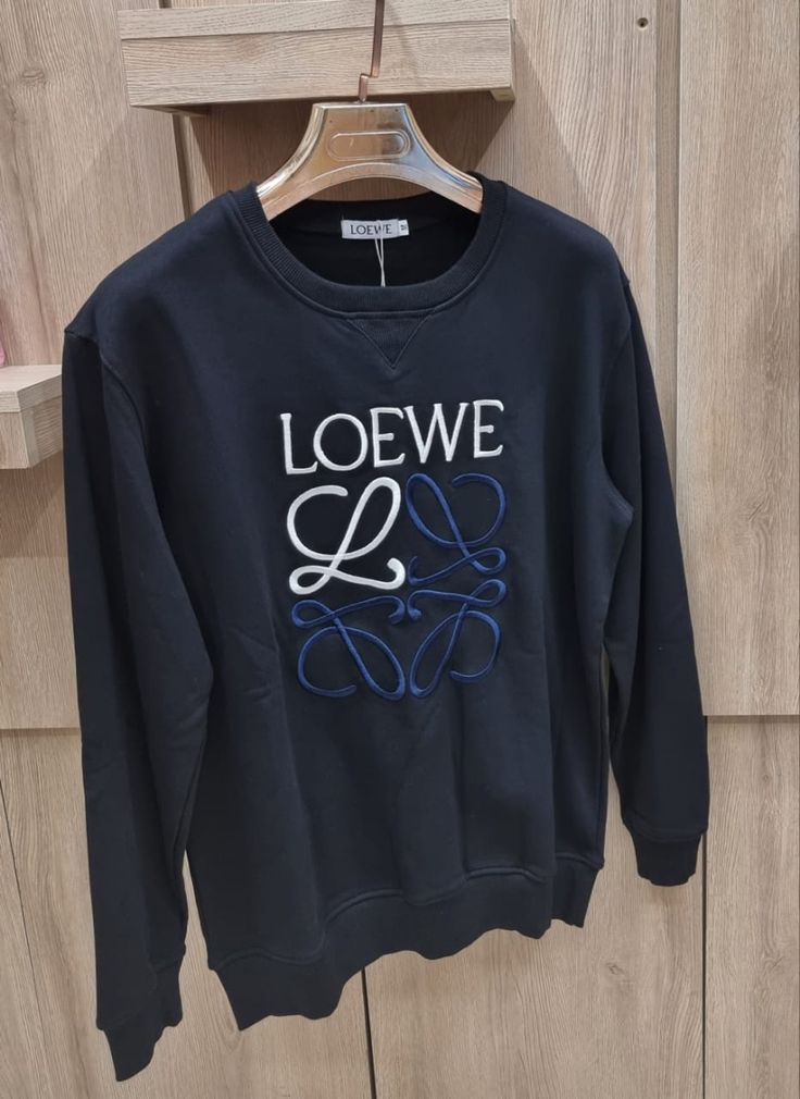 Loewe - Pull en coton monogramme en relief Noir et Bleu Marine