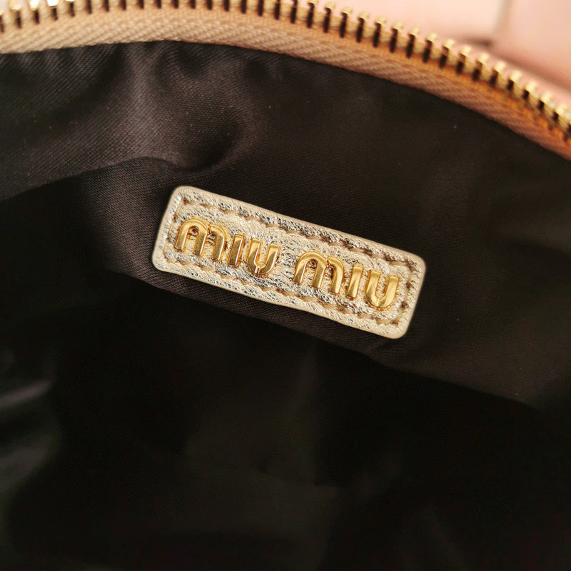 Miumiu - Wander matelassé nappa leather hobo Gold