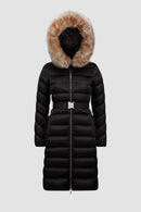 Moncler - Doudoune longue a capuche en sherling Leersie Noir et Beige