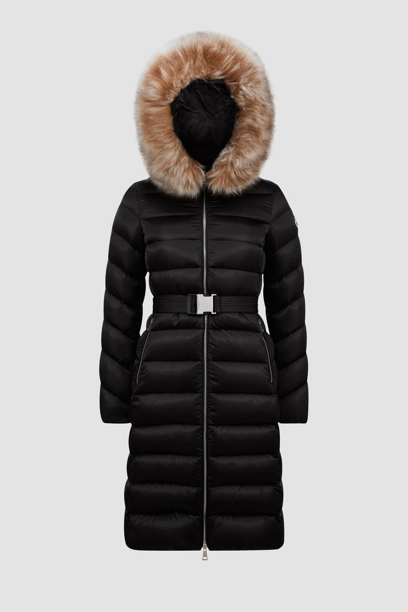 Moncler - Doudoune longue a capuche en sherling Leersie Noir et Beige