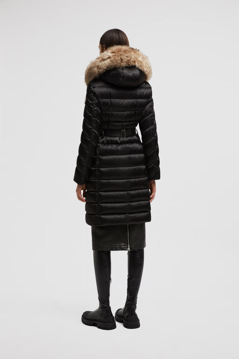 Moncler - Doudoune longue a capuche en sherling Leersie Noir et Beige