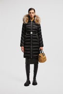 Moncler - Doudoune longue a capuche en sherling Leersie Noir et Beige