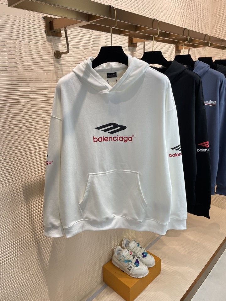 Balenciaga - Sweat à capuche en coton logo Balenciaga Blanc