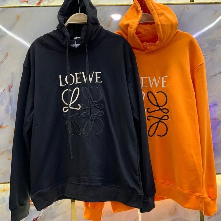 Loewe - Sweat à capuche en coton monogramme en relief Noir / Orange