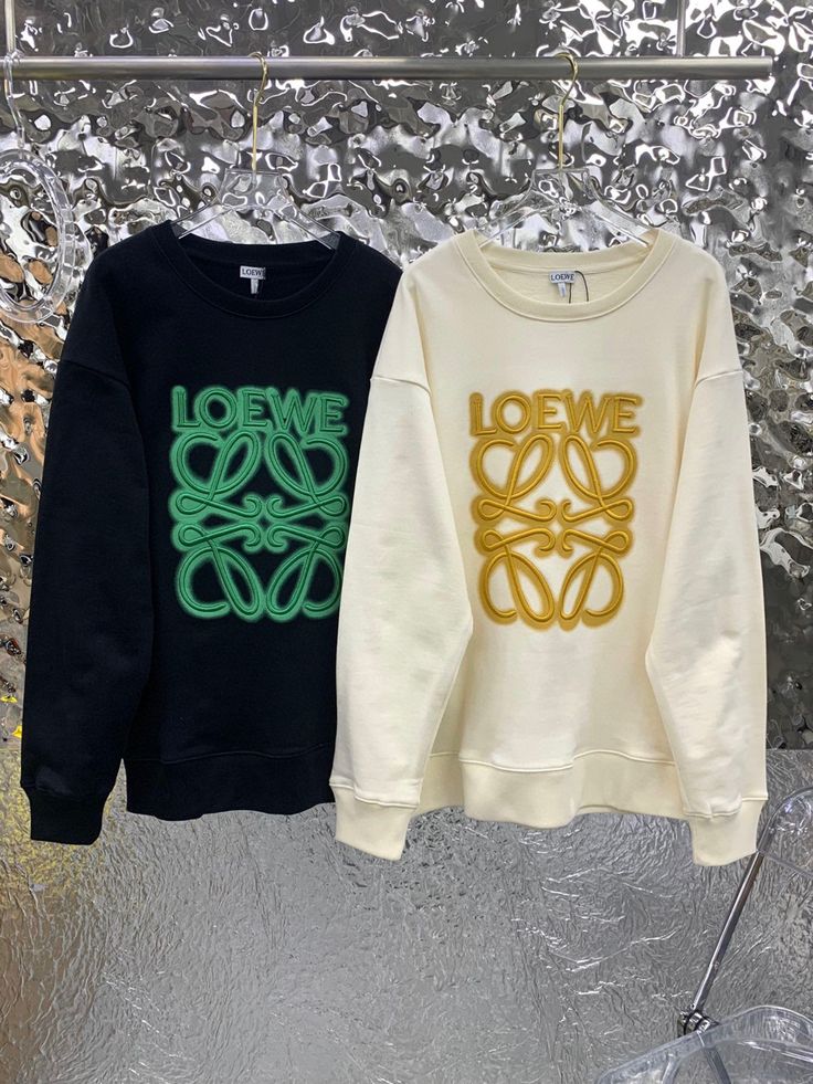 Loewe - Pull en coton monogramme en relief Noir Vert / Blanc Cassé Jaune Moutarde