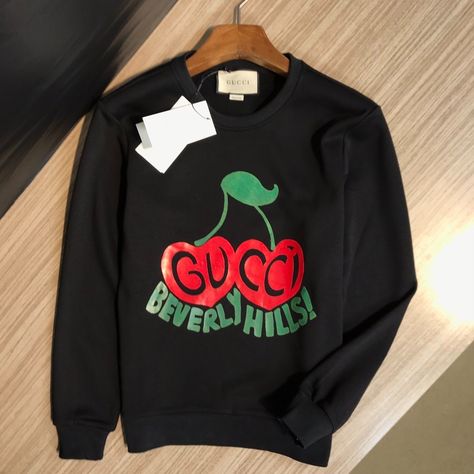 Gucci - Pull en coton logo Gucci Cerises Beverly Hills Noir