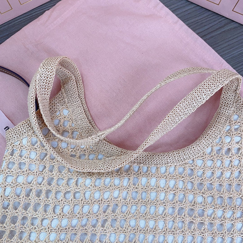 Miumiu - IVY raffia-effect and linen bag
