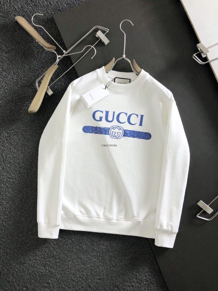 Gucci - Pull en coton logo Gucci Bleu et Blanc
