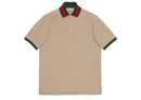 Gucci Cotton Piquet Polo Web Collar Beige