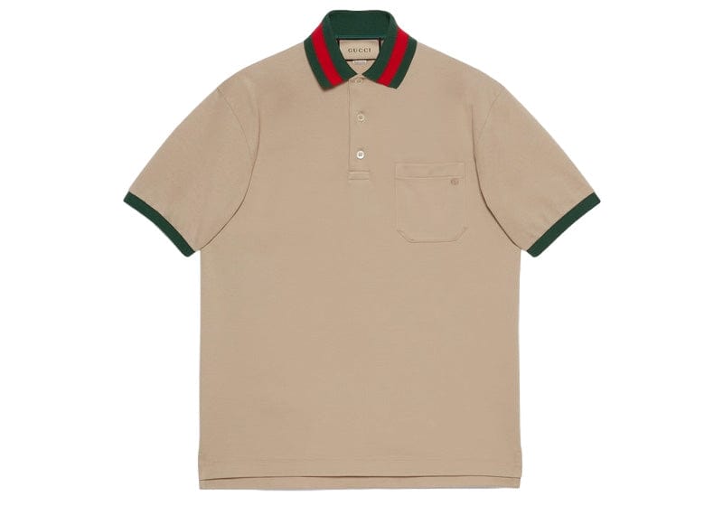 Gucci Cotton Piquet Polo Web Collar Beige