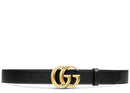 Gucci Double G Leather Belt Antique Brass Buckle 1 Width Black 85/34
