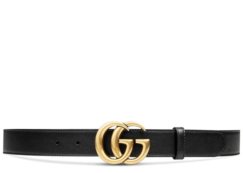 Gucci Double G Leather Belt Antique Brass Buckle 1 Width Black 85/34
