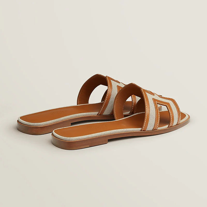 Hermès - Sandales Oran Noisette / Beige doré