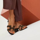 Hermès - Sandales Oasis Brun fumé / Noir