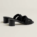 Hermès - Sandales Oasis Noir en Lin Effrangée