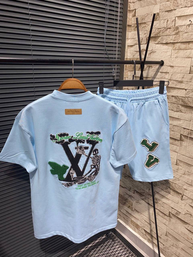 Louis Vuitton - Ensemble SHORT + T-SHIRT Initiales L. V. Bleu Clair