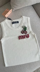 Miu Miu - Top Cerise avec logo brodé Rouge