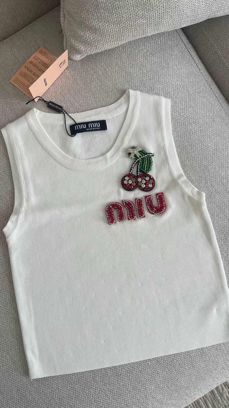 Miu Miu - Top Cerise avec logo brodé Rouge
