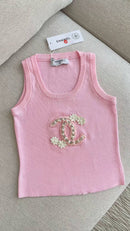 Chanel - Top CC brodé Rose
