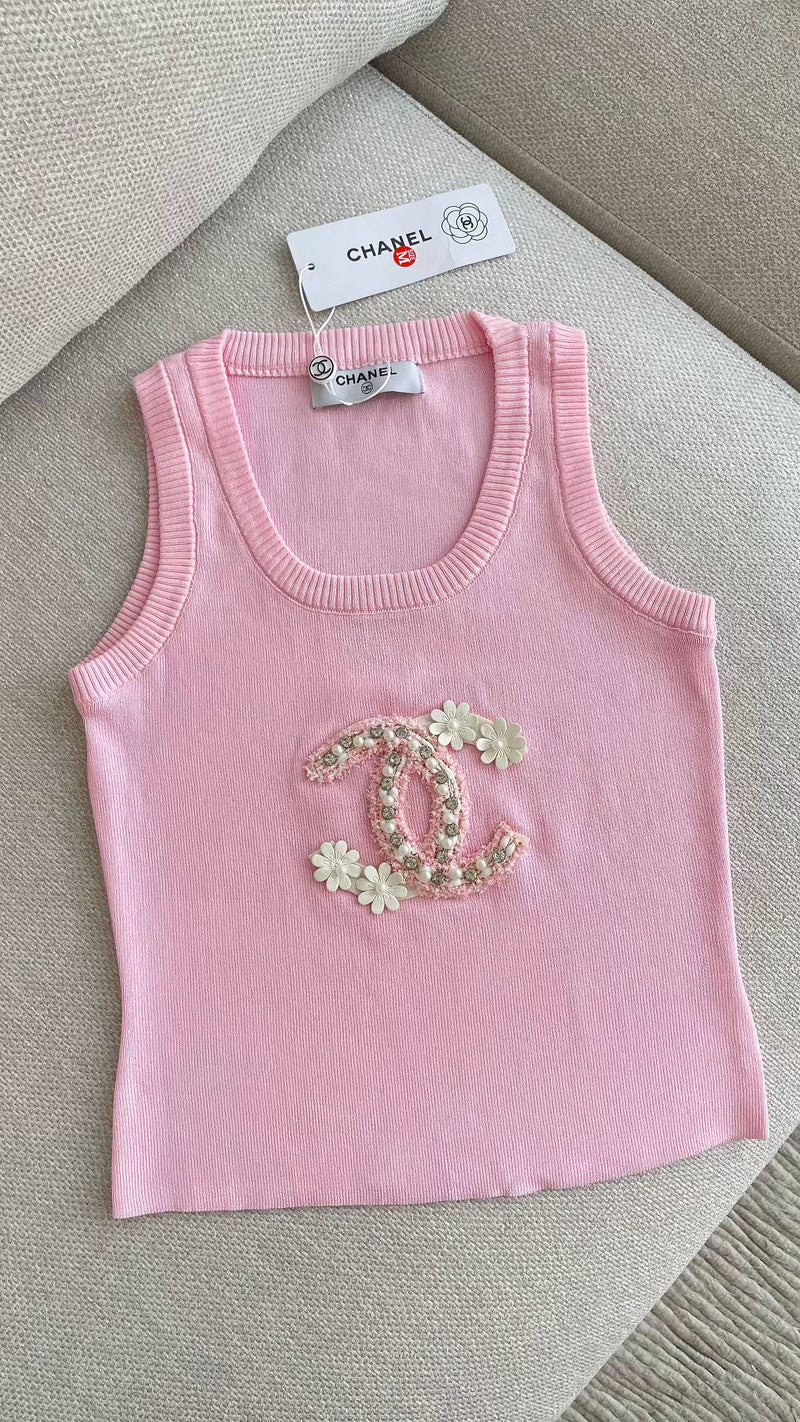 Chanel - Top CC brodé Rose